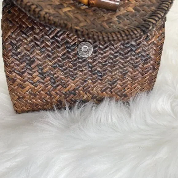 Asiaphile Los Angeles Brown Wicker Bag Bamboo Handle - Picture 5 of 11